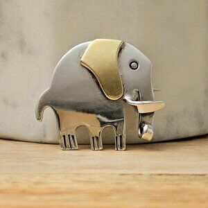 Vintage Large Taxco Mexico Sterling Silver Two Tone Elephant Pin / Brooch